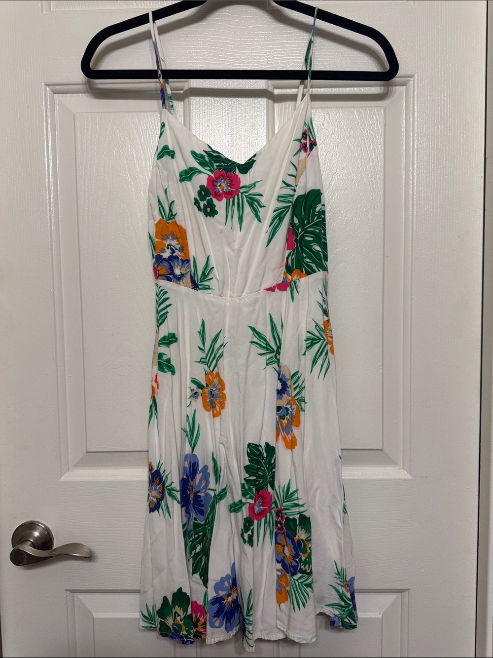 Old Navy White Floral Midi Sundress with Green Leaves and Multicolor Blooms